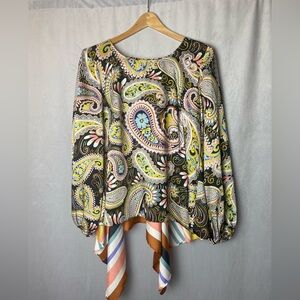 Coco Bianco Multicolor Paisley Mixed Print Boho Blouse M